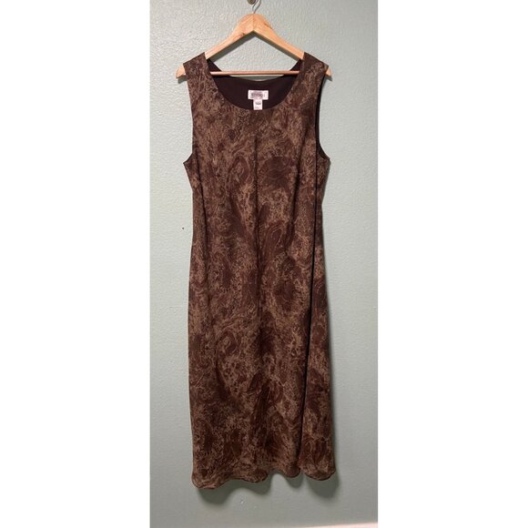 Vintage Studio 1 Women's Plus Size Brown Patterned Midi Dress Size 20W - Picture 1 of 8